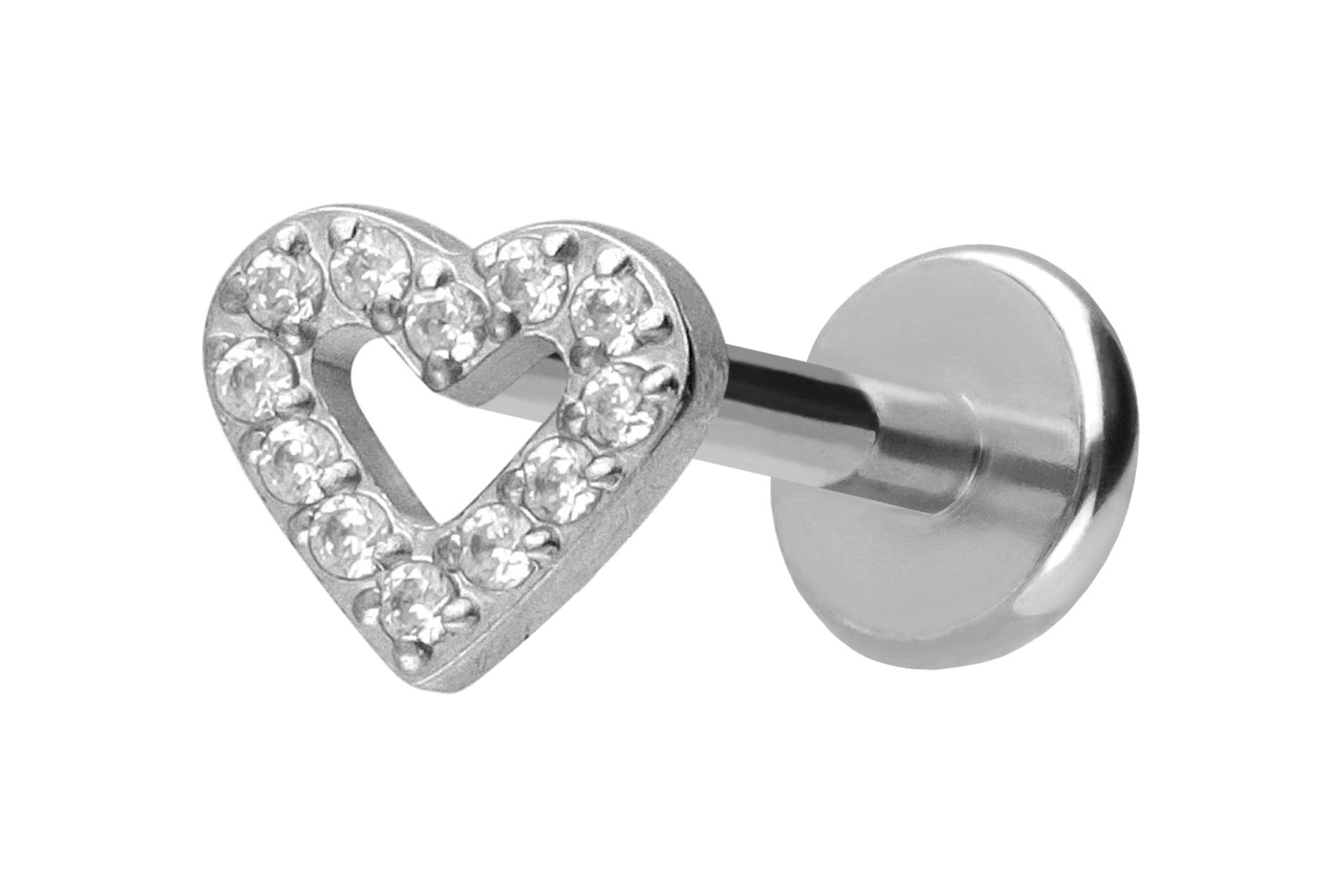 Titan Labret Piercing mit Push Fit KRISTALLHERZ